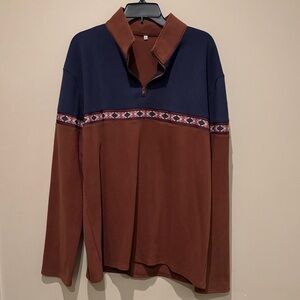 Quarter-Zip Colorblock Pullover in Navy & Brown